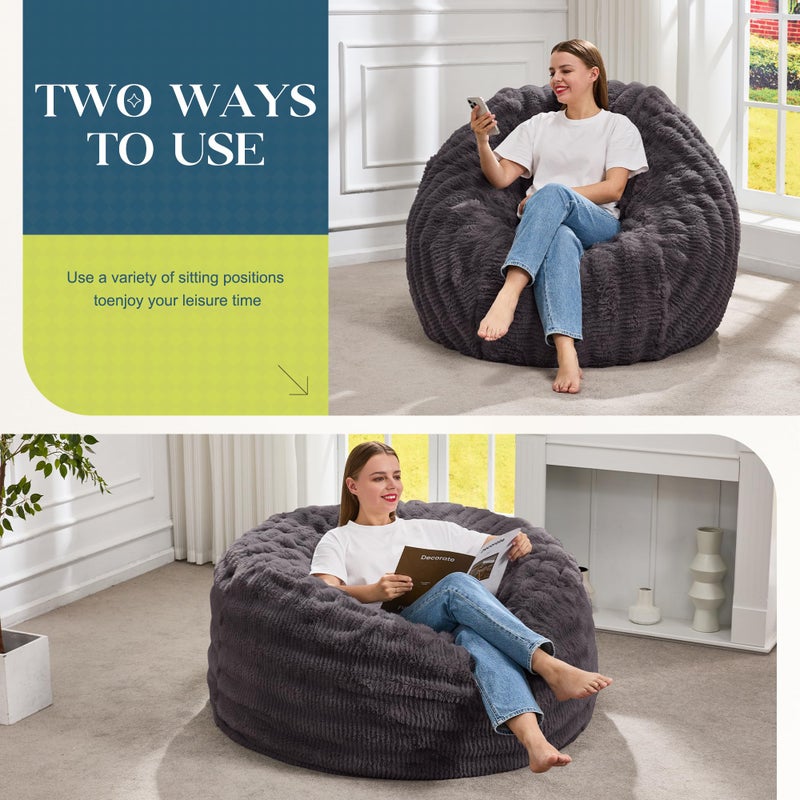 Hobestluk Bean Bag Chairs Beanbag Chair with Filler Adult Bean Bags with Fluffy Ripple Cover, Giant Bean Bag Chairs for Adults (Dark Grey, 3FT - 36" x 36" x 22") - Image 3