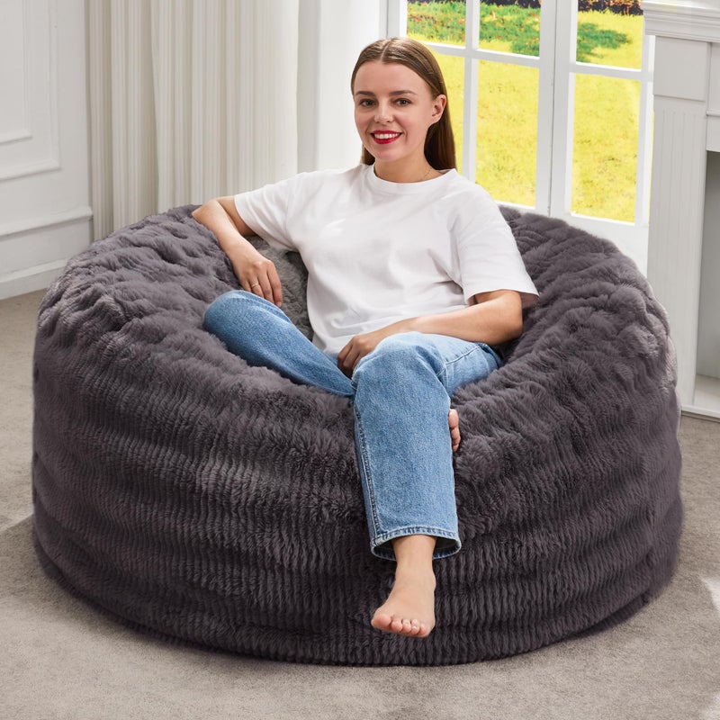 Hobestluk Bean Bag Chairs Beanbag Chair with Filler Adult Bean Bags with Fluffy Ripple Cover, Giant Bean Bag Chairs for Adults (Dark Grey, 3FT - 36" x 36" x 22") - Image 1