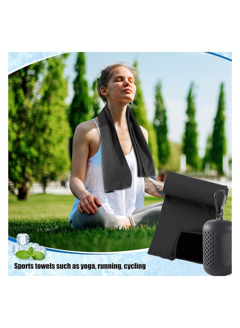 VIUAUAX Technical cooling sports towel, ice towel for neck and face, cold towel with silicone portable storage box, breathable sweat towel for yoga, running, gym and outdoor sports, 90cm x 30cm (Black) - Image 5