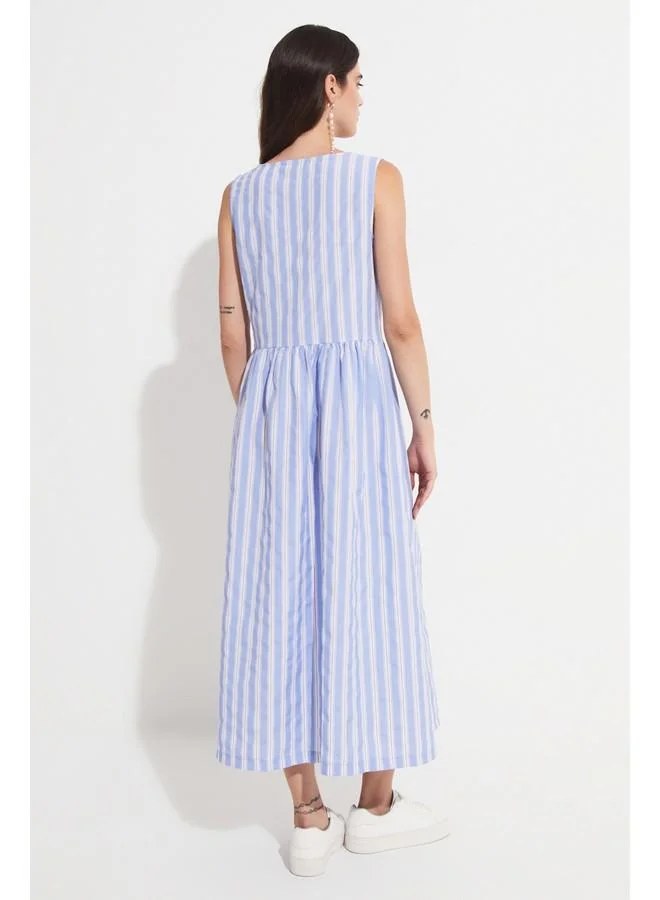 JUNE Striped Bow Midi Dress