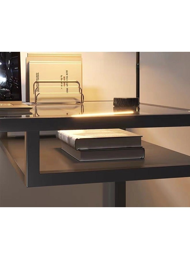 Glass Narrow Console Table 100×73×36 CM Narrow Entryway Table with Storage Shelf Small Office Desk Gaming Desk Sideboard Coffee Corner Black for Couch Hallway Entrance Living Room