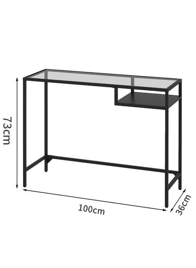 Glass Narrow Console Table 100×73×36 CM Narrow Entryway Table with Storage Shelf Small Office Desk Gaming Desk Sideboard Coffee Corner Black for Couch Hallway Entrance Living Room