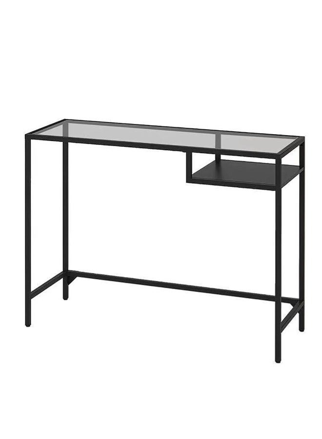 Glass Narrow Console Table 100×73×36 CM Narrow Entryway Table with Storage Shelf Small Office Desk Gaming Desk Sideboard Coffee Corner Black for Couch Hallway Entrance Living Room