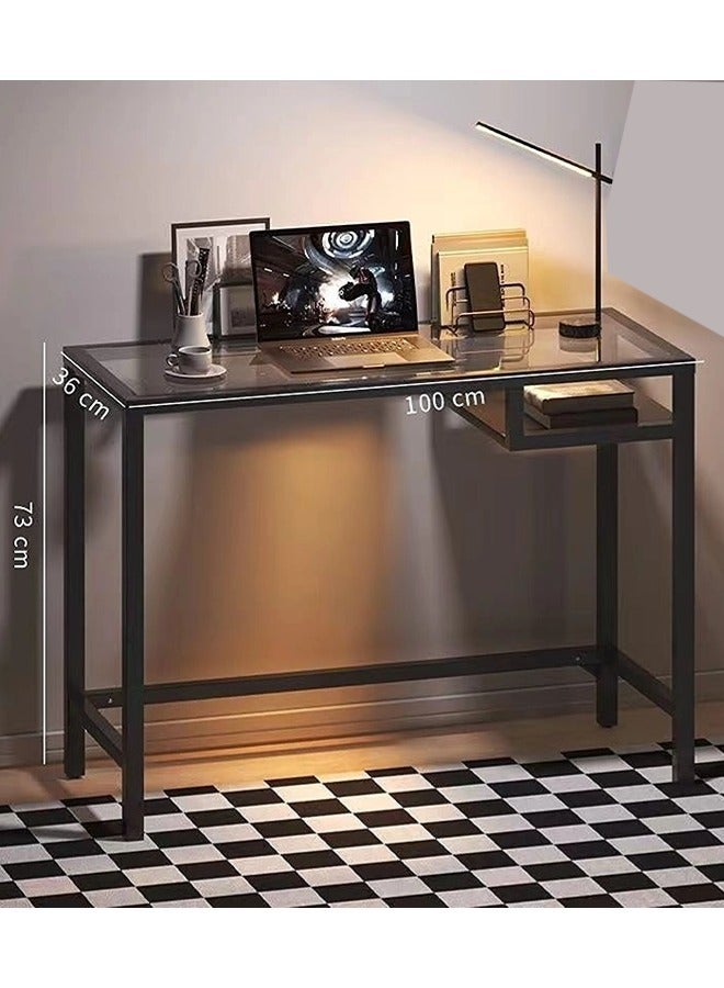 Glass Narrow Console Table 100×73×36 CM Narrow Entryway Table with Storage Shelf Small Office Desk Gaming Desk Sideboard Coffee Corner Black for Couch Hallway Entrance Living Room