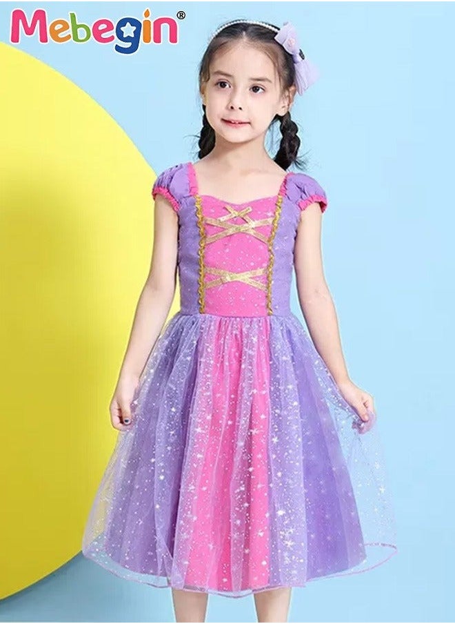 MEBEGIN - Princess Dresses for Girls with Magic Wands, Necklaces, Crowns, and Gloves,Princess Costume Kids Costumes Dress Up with Accessories Special Occasion Dresses Purple - Image 1