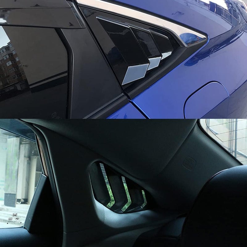HTRACING for 10th Gen Civic Sedan Rear Side Window Louvers Air Vent Scoop Shades Cover Blinds Racing Style Compatible with Civic Sedan 2021 2020 2019 2018 2017 2016 (Bright Black) - Image 5