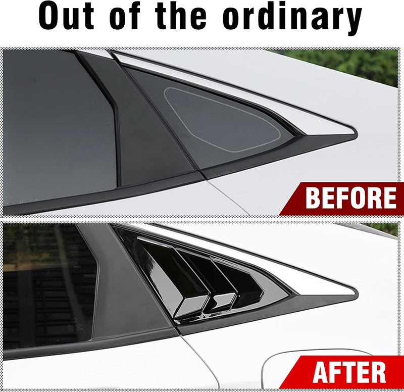 HTRACING for 10th Gen Civic Sedan Rear Side Window Louvers Air Vent Scoop Shades Cover Blinds Racing Style Compatible with Civic Sedan 2021 2020 2019 2018 2017 2016 (Bright Black) - Image 4