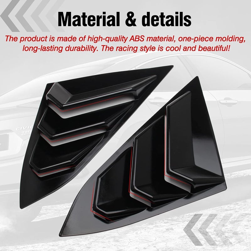 HTRACING for 10th Gen Civic Sedan Rear Side Window Louvers Air Vent Scoop Shades Cover Blinds Racing Style Compatible with Civic Sedan 2021 2020 2019 2018 2017 2016 (Bright Black) - Image 3