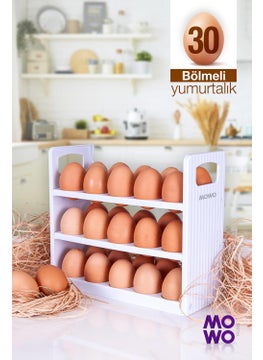 Mowo Home 30 Compartment Egg Cup, 3 Tier Egg Rack, Storage Container White  - Image 1