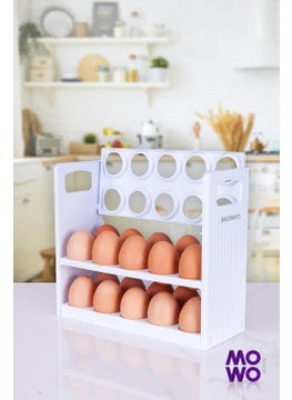 Mowo Home 30 Compartment Egg Cup, 3 Tier Egg Rack, Storage Container White  - Image 3