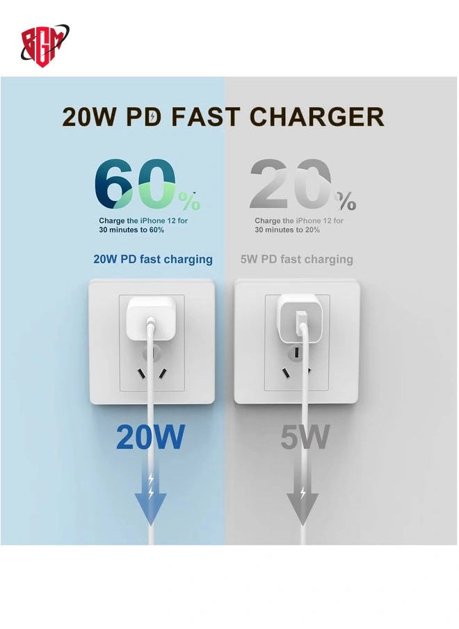 BGM - iPhone 12 13 Fast Charger,Fast iPhone Charger [Apple MFi Certified]Lightning Cable 20W Type C Charger USB C Fasting Charging Plug Adapter Compatible with iPhone13/13 Pro Max/12/12 Pro/11/XS/XR/X,iPad - Image 1