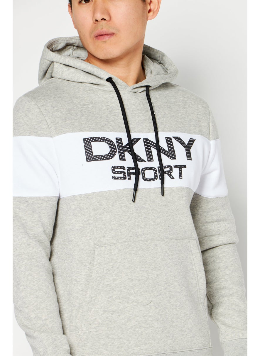 DKNY Sport Men Sportswear Fit Training Hoodie, Grey Combo  - Image 3