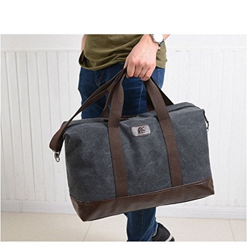Sunshinejing Classic Weekender Overnight Duffel Bag Canvas Leather Carry on Travel Tote (Black) - Image 2