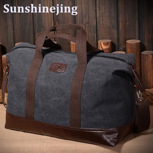 Sunshinejing Classic Weekender Overnight Duffel Bag Canvas Leather Carry on Travel Tote (Black) - Image 5
