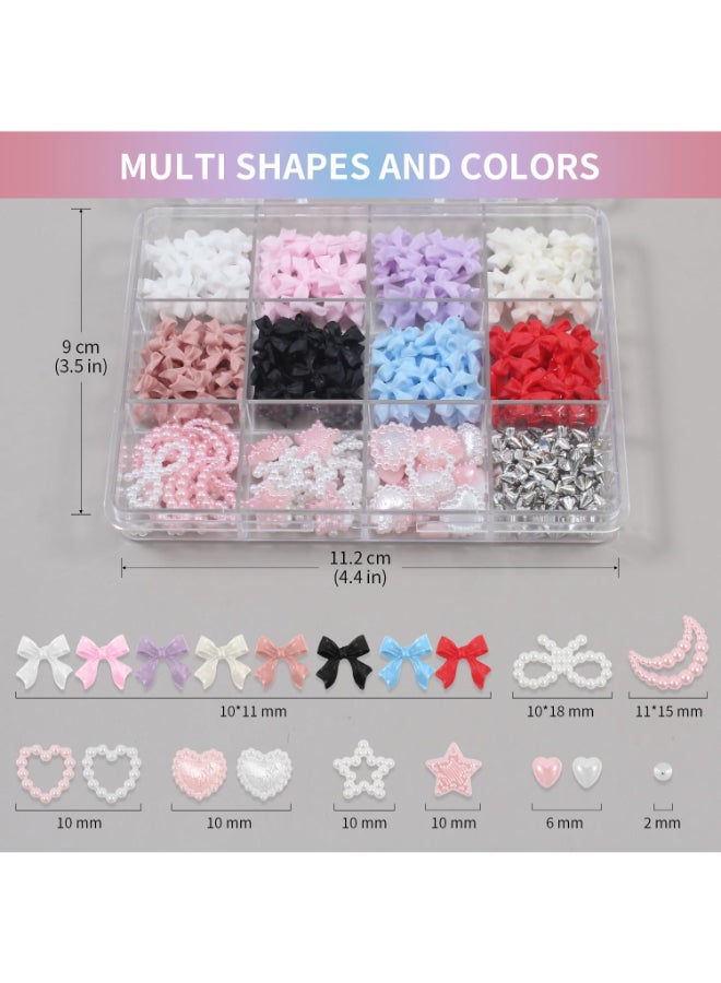 Artdone Nail Art Studs Kit 12 grids 8 Colors 3D Charms and Pink Mix White Star Heart Moon Cute Nail Jewels for DIY Decoration - Image 4