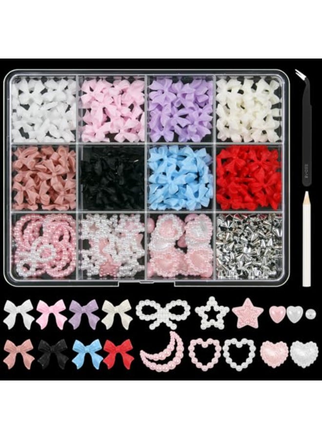 Artdone Nail Art Studs Kit 12 grids 8 Colors 3D Charms and Pink Mix White Star Heart Moon Cute Nail Jewels for DIY Decoration - Image 1