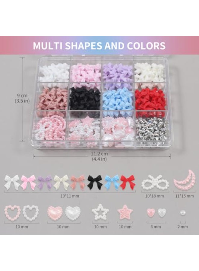 Artdone Nail Art Studs Kit 12 grids 8 Colors 3D Charms and Pink Mix White Star Heart Moon Cute Nail Jewels for DIY Decoration - Image 3