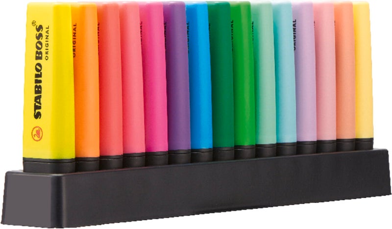 STABILO أقلام التمييز الفلورية والباستيل الأصلية من STABILO BOSS - مجموعة مكتبية مكونة من 15 لون متنوع - Image 1
