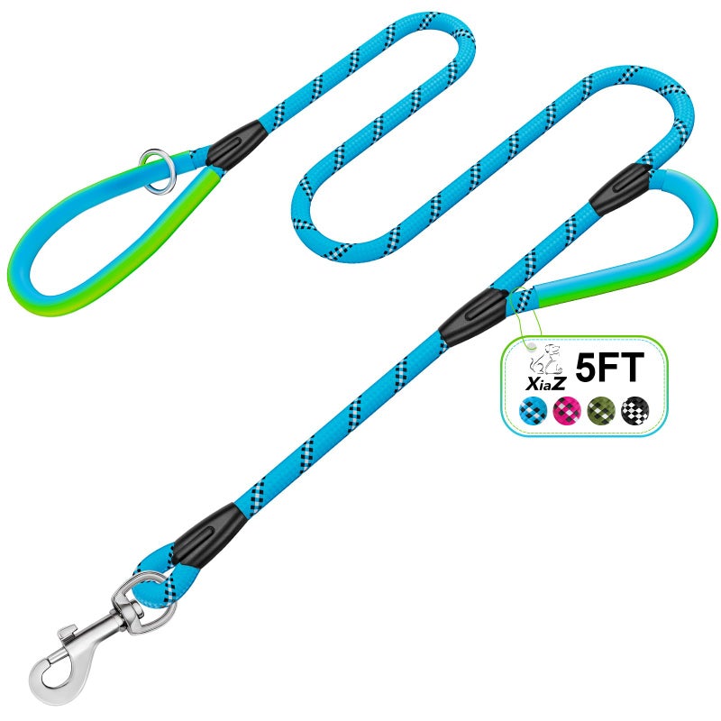XiaZ Heavy Duty Dog Leash 2 Handles 4/5/6ft-Blue XiaZ Dog Leashes for Medium Large Dogs That Pull 1/2 Inch 1000lb Strength Thick Rope Leash PVC Waterproof-Handles Metal Hook Nighttime Safety - Image 1
