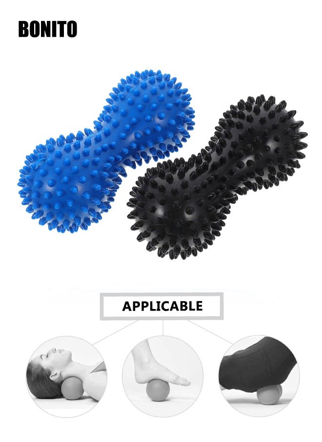 BONITO 2 PCS Peanut Massage Balls for Rear Foot Plantar Fasciitis Full Body Muscle Therapy, Roller Massager Plastic, Relieve Strength Exercise Body (Dark Blue + Black)  - Image 2