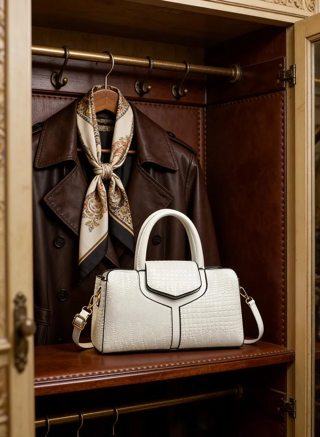 Take Two  White Croc-Embossed Handbag for Women | Best Price UAE