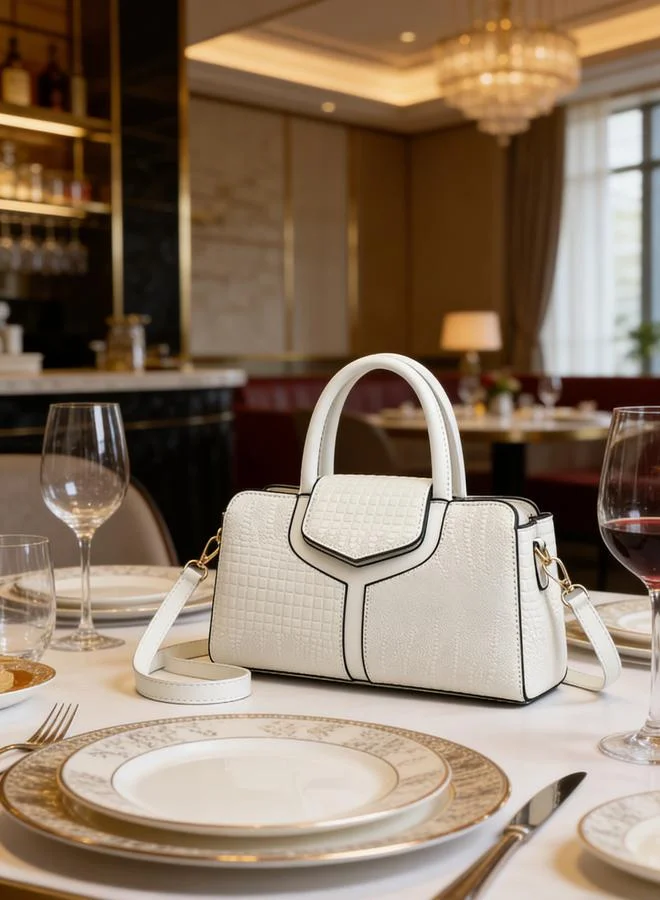 Take Two White Croc-Embossed Handbag