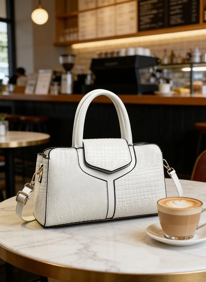 Take Two White Croc-Embossed Handbag
