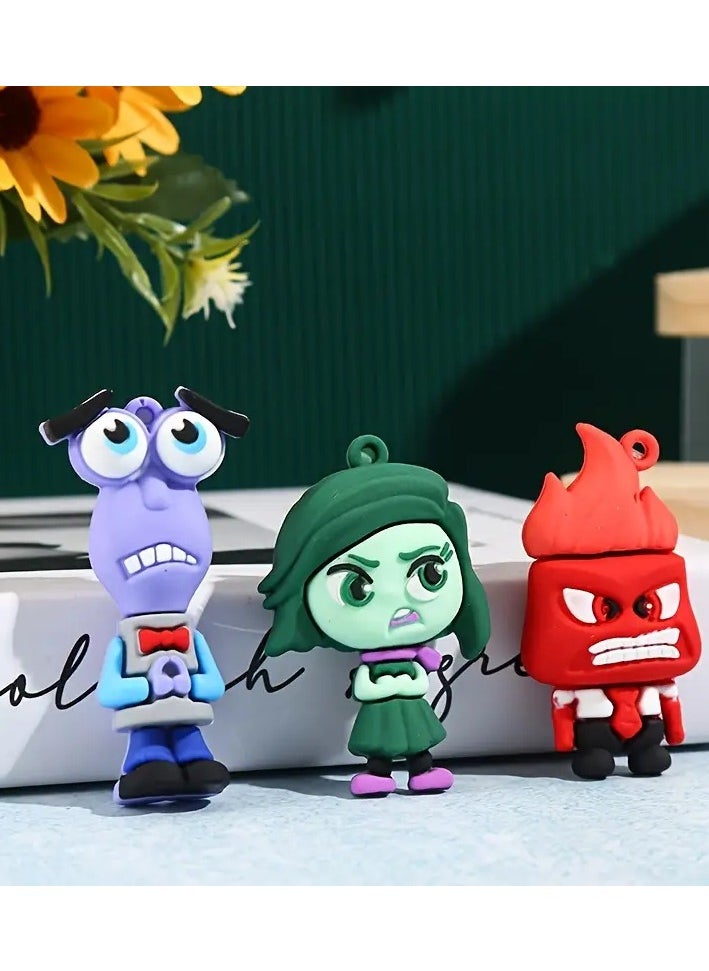 9 Assorted Inside Out Emotion Characters Silicone Set with Joy Fear Anger and Sadness Character Pendant Perfect for Collection Decoration Office or Bed Ornament Can be Used as Keychain for Home Car or Office Keys or Can be Hanged and Clipped on Bag Zippers Can be a Special Souvenir Gift for Your Loved Ones or Those Who Love the Movie Does Not Require Power and is Washable
