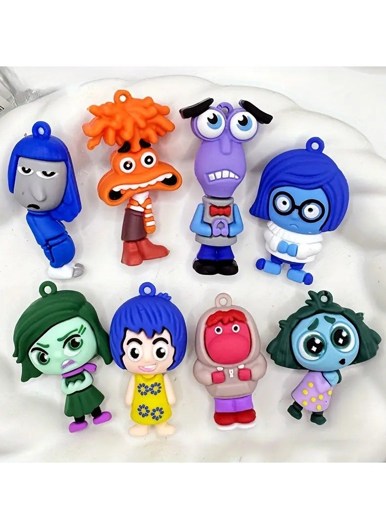 9 Assorted Inside Out Emotion Characters Silicone Set with Joy Fear Anger and Sadness Character Pendant Perfect for Collection Decoration Office or Bed Ornament Can be Used as Keychain for Home Car or Office Keys or Can be Hanged and Clipped on Bag Zippers Can be a Special Souvenir Gift for Your Loved Ones or Those Who Love the Movie Does Not Require Power and is Washable