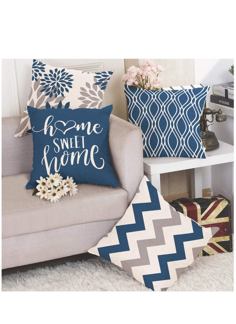 Y&D Light Blue Geometric Throw Pillow Covers 18x18 Set of 4 Decorative Couch Cover for Sofa Linen Cushion Case Outdoor Home Decoration  - Image 3