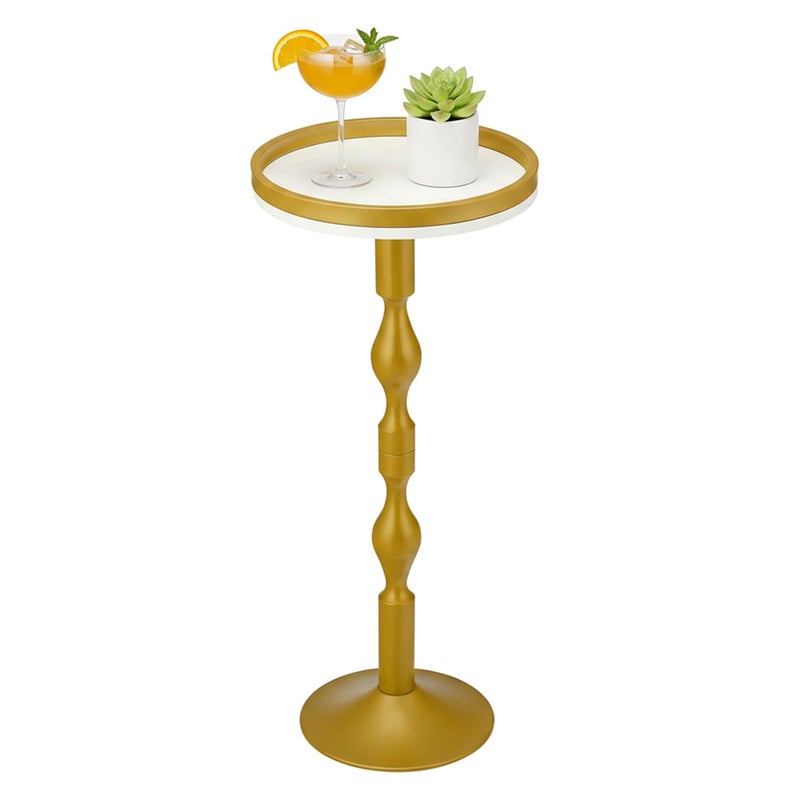 ZEXVIDA Small Round Gold Side Table,Drink Table with Weighted Base,Modern White & Gold Pedestal End Table with Tray Top Edge for Small Spaces, Living Room, Next to Sofa,27 "Tall - Image 1