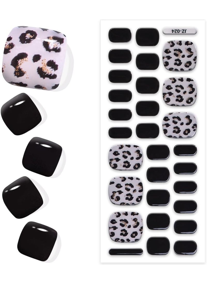King Horse Semi Cured Gel Pedi Strips Glossy Gel Toenail Stickers Semi-Cured Gel Pedicure Strips Long Lasting Gel Pedicure Nail Wraps Sticker Salon Nails at Home Requires UV Light Pedicure Kit 