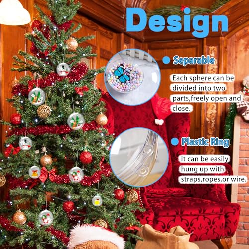 OJYUDD 25 Set 50PCS Clear Plastic Fillable Ornaments,Transparent DIY Craft Ball,Clear DIY Christmas Ornament 5 Different Sizes for Wedding,Party,Home Decor - Image 4