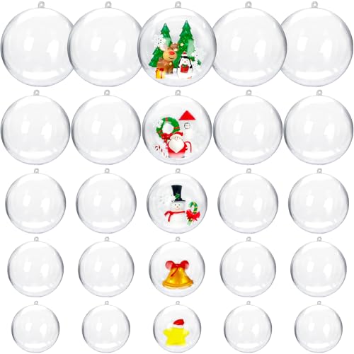 OJYUDD 25 Set 50PCS Clear Plastic Fillable Ornaments,Transparent DIY Craft Ball,Clear DIY Christmas Ornament 5 Different Sizes for Wedding,Party,Home Decor - Image 1