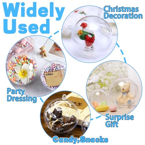 OJYUDD 25 Set 50PCS Clear Plastic Fillable Ornaments,Transparent DIY Craft Ball,Clear DIY Christmas Ornament 5 Different Sizes for Wedding,Party,Home Decor - Image 5