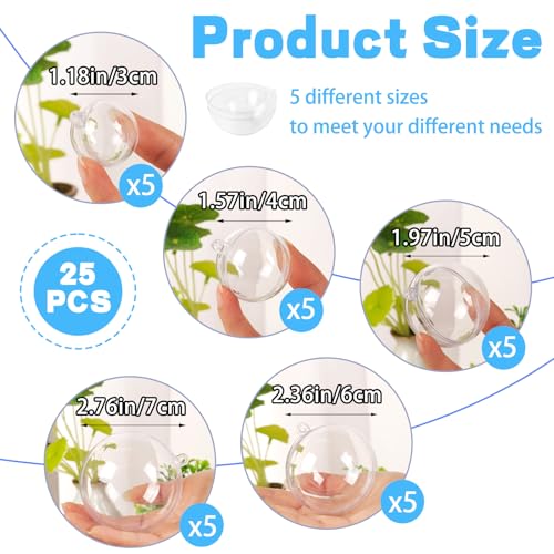 OJYUDD 25 Set 50PCS Clear Plastic Fillable Ornaments,Transparent DIY Craft Ball,Clear DIY Christmas Ornament 5 Different Sizes for Wedding,Party,Home Decor - Image 2