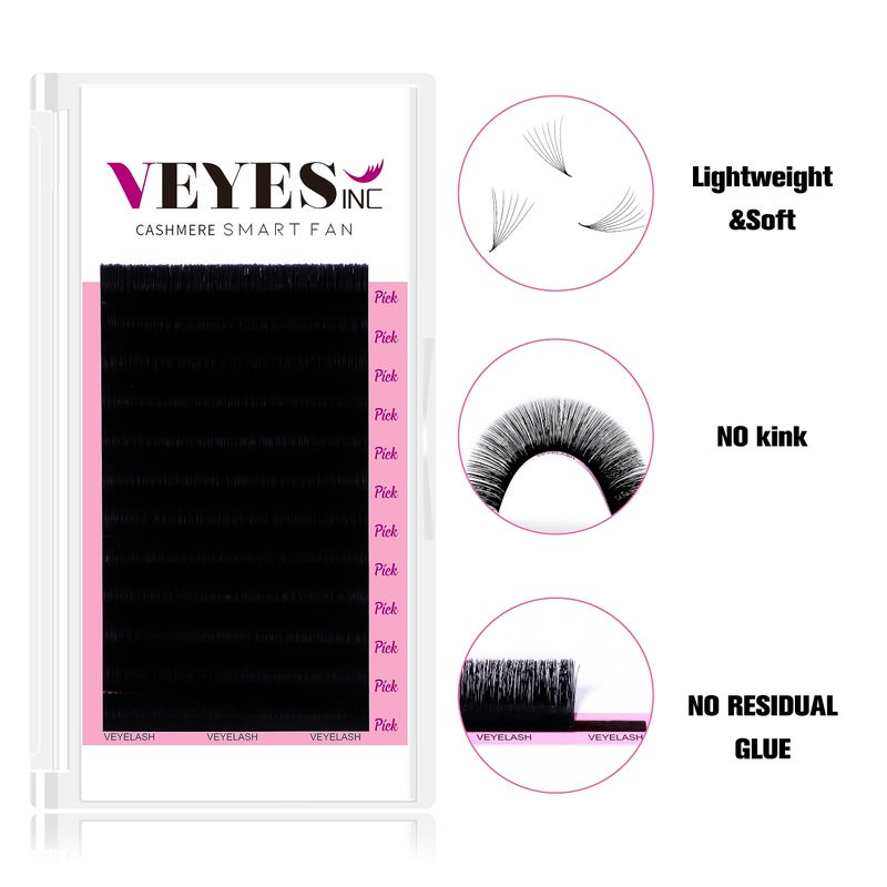 VEYES INC Cashmere Smart Fan Lash Extensions 0.03 0.05 0.07 C/CC/D Curl 8-20mm Mixed & Single Length, Super Matte Black Volume Lashes, Professional Supplies for Lash Techs (0.05 CC 8-16mm) - Image 2