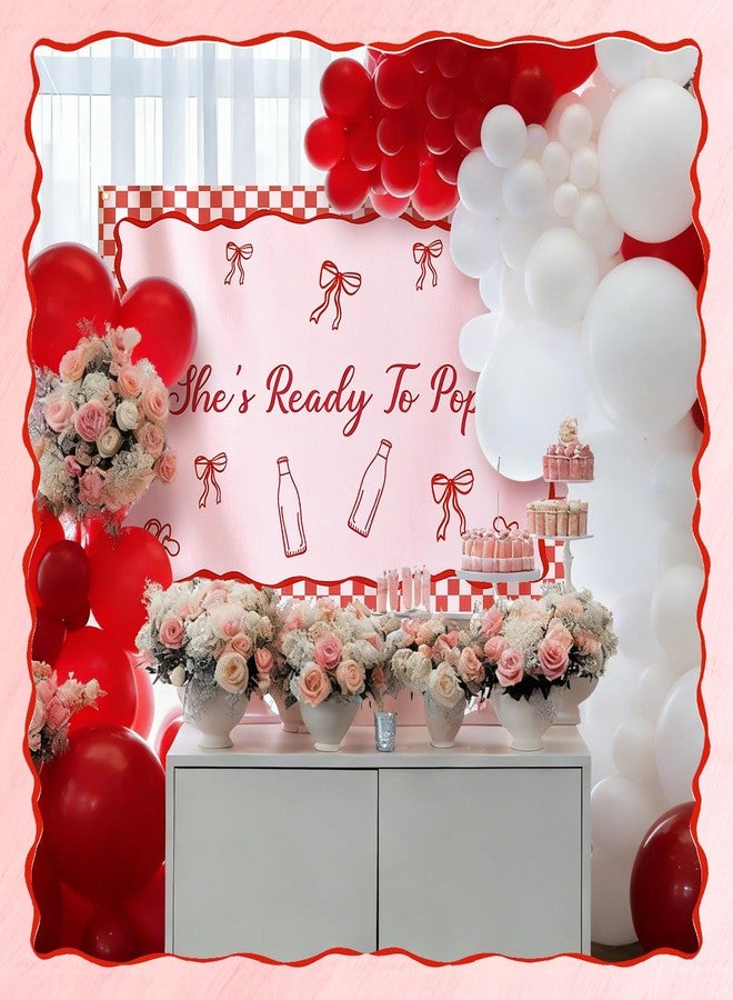 Batiyeer 181 Pcs She's Ready to Pop Baby Shower Decorations She's Ready to Pop Backdrop Red and White Balloons Arch Kit for Baby Shower Birthday Party Supplies - Image 3