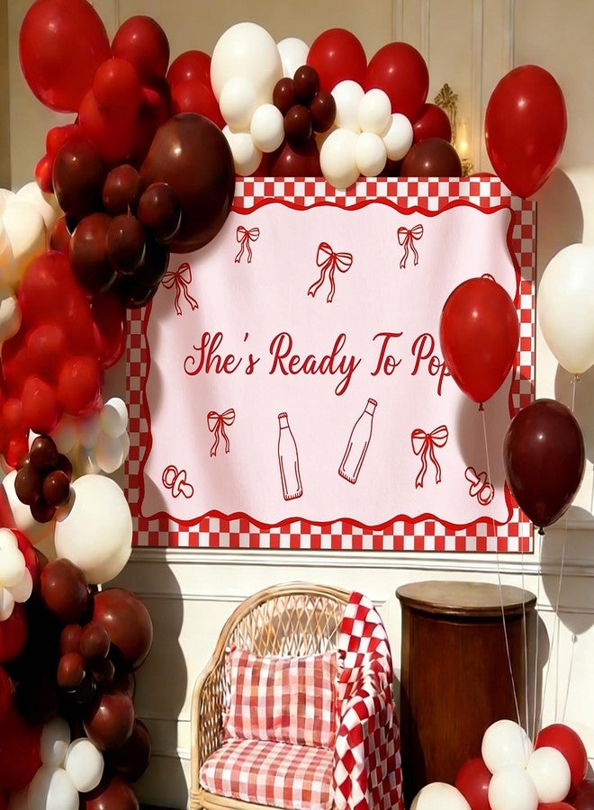 Batiyeer 181 Pcs She's Ready to Pop Baby Shower Decorations She's Ready to Pop Backdrop Red and White Balloons Arch Kit for Baby Shower Birthday Party Supplies - Image 1