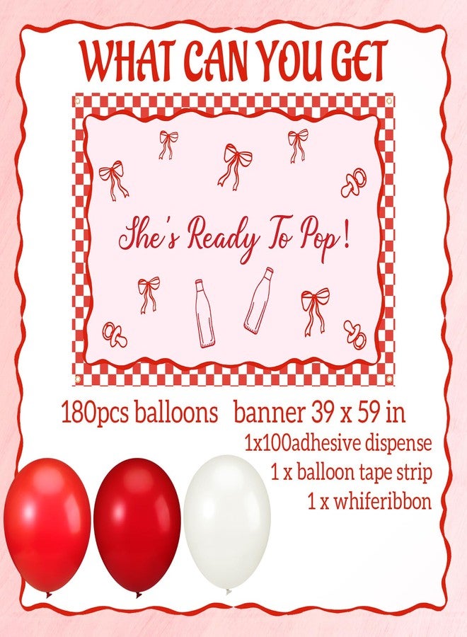 Batiyeer 181 Pcs She's Ready to Pop Baby Shower Decorations She's Ready to Pop Backdrop Red and White Balloons Arch Kit for Baby Shower Birthday Party Supplies - Image 2