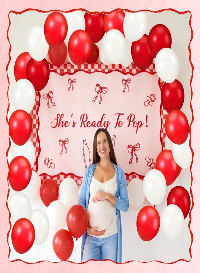 Batiyeer 181 Pcs She's Ready to Pop Baby Shower Decorations She's Ready to Pop Backdrop Red and White Balloons Arch Kit for Baby Shower Birthday Party Supplies - Image 4