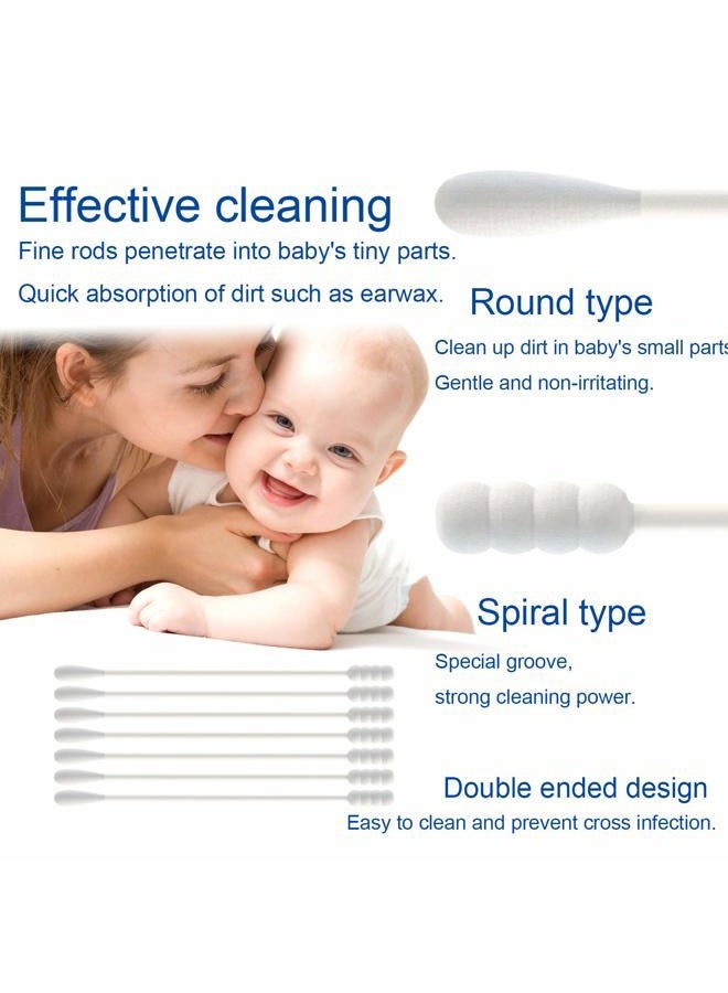 Aurasin Baby Cotton Swabs, Paper Sticks Cotton Buds for Baby Ear Nose Clean-200Pcs(Spiral & Round) - Image 3
