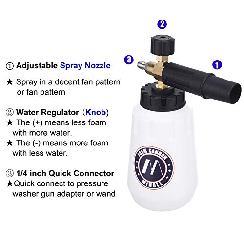 M MINGLE Foam Cannon, Compatible with Karcher K2, K3, K4, K5, K6, K7 Pressure Washer, with 5 Nozzle Tips, 1/4 Inch Quick Connector - Image 4