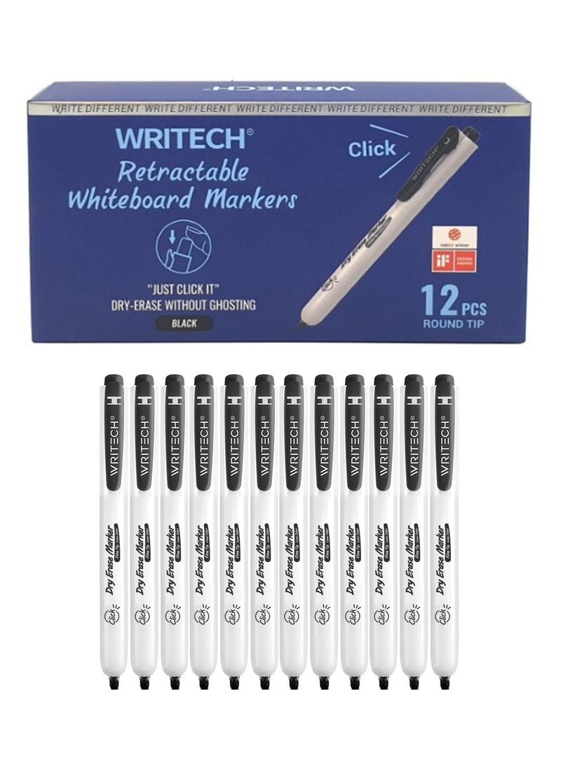 WRITECH 12-Piece Retractable Whiteboard Marker Black Ink  - Image 1