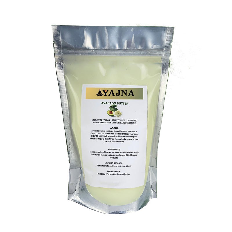 Yajna Organic Raw Avocado Butter 100% Pure,Natural & Unrefined| Skin Moisturizer For Face, Body & Hair| 1 LBS/450 GM Ivory/White Grade A | DIY Creams, Balms, Lotions, Soaps| Softens Dry & Tough Skin - Image 1