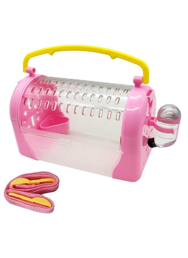 Kathson - Hamster Cage Travel Carrier Portable Cage With Water Bottle Outgoing Cage And Adjustable Strap Pet Cage For Small Pet Hedgehog Sugar Glider Squirrel Mice（Pink） - Image 1
