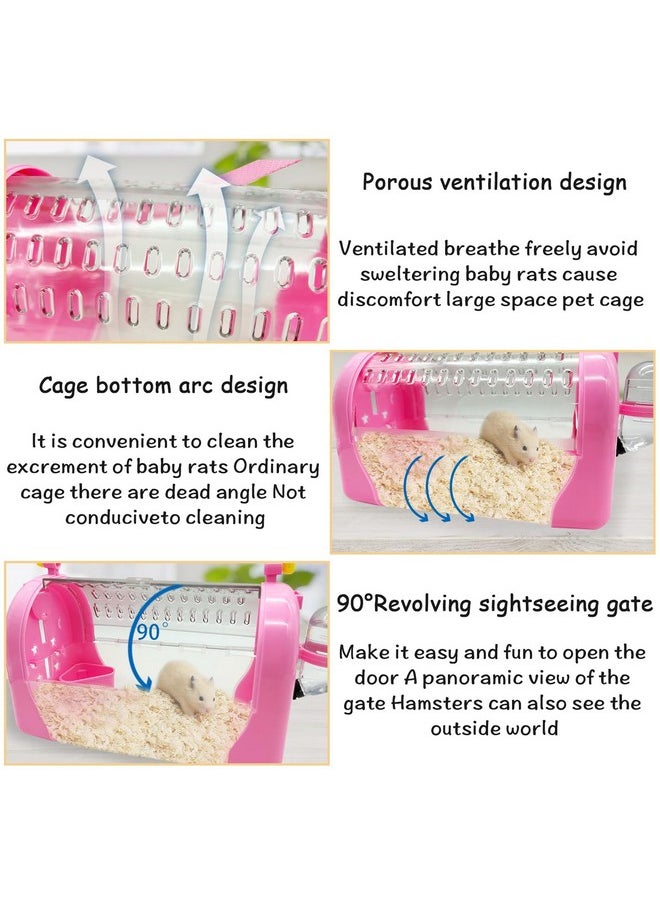 Kathson - Hamster Cage Travel Carrier Portable Cage With Water Bottle Outgoing Cage And Adjustable Strap Pet Cage For Small Pet Hedgehog Sugar Glider Squirrel Mice（Pink） - Image 1
