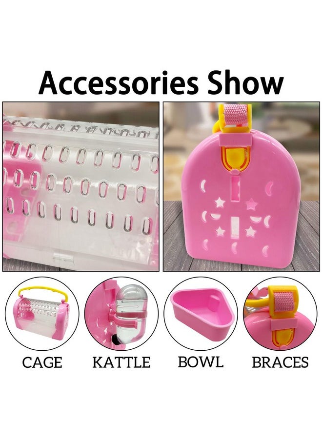 Kathson - Hamster Cage Travel Carrier Portable Cage With Water Bottle Outgoing Cage And Adjustable Strap Pet Cage For Small Pet Hedgehog Sugar Glider Squirrel Mice（Pink） - Image 1