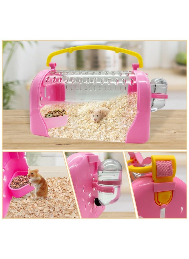 Kathson - Hamster Cage Travel Carrier Portable Cage With Water Bottle Outgoing Cage And Adjustable Strap Pet Cage For Small Pet Hedgehog Sugar Glider Squirrel Mice（Pink） - Image 1