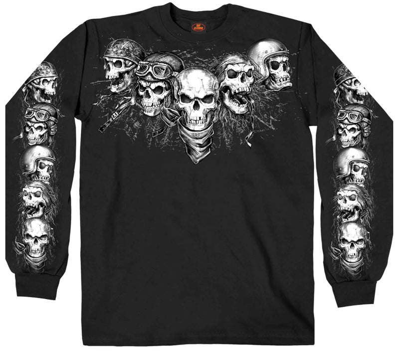 Hot Leathers Five Skulls Long Sleeve Men's Biker Shirt (Medium) Black - Image 2